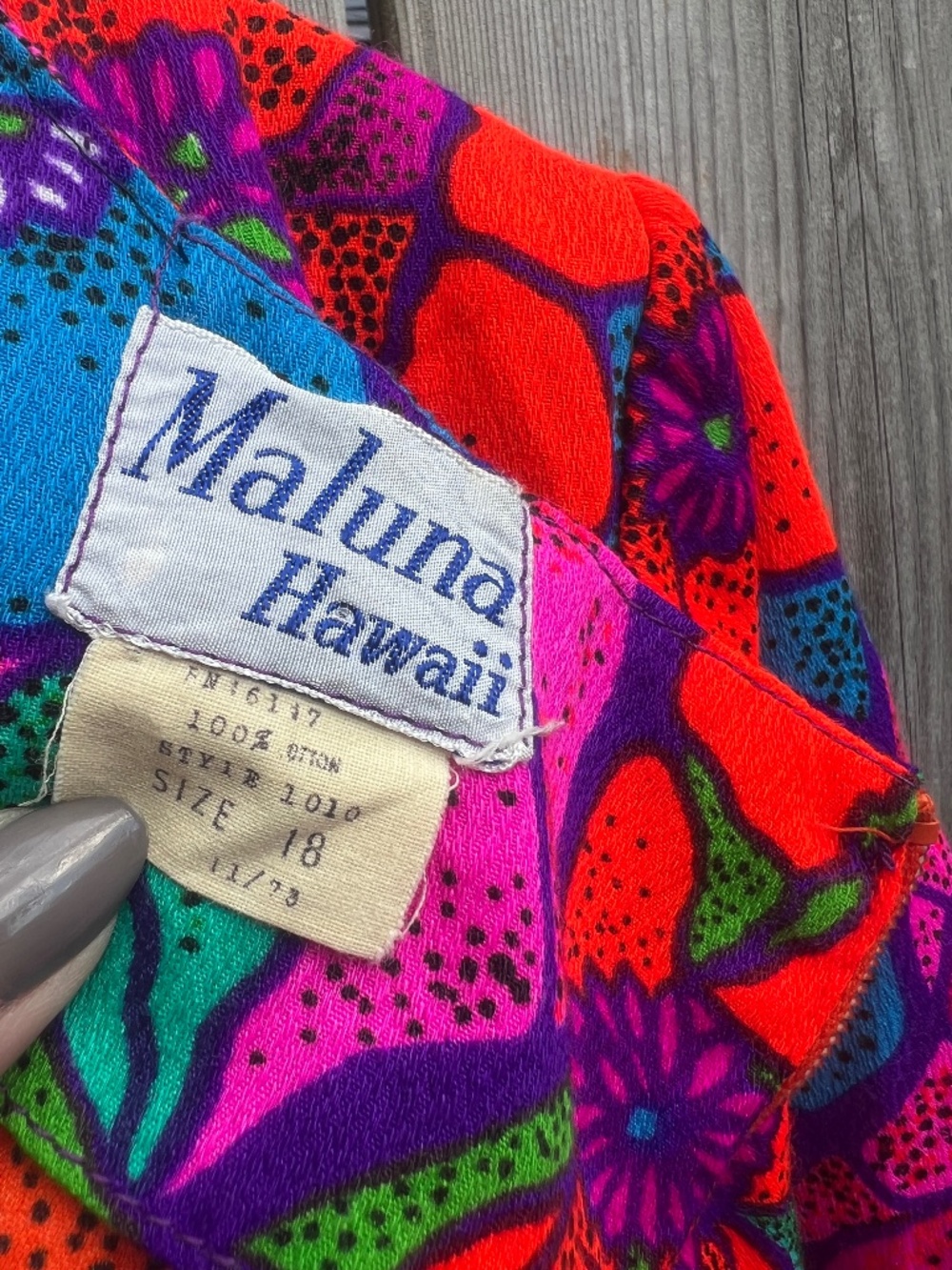 Vintage Hawaiian Dress Caftan Size 18 42" Bust Retro Luau Cotton MuuMuu Maxi - Picture 2 of 16